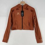Melt Fit Mesh Cutouts Full Zip‎ Hooded Long Sleeve Cropped Jacket Athleisure Orange Size L Photo 0