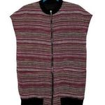 Woven Maroon, White & Black Striped Reversible Zipper Front Vest Photo 0