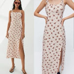 ZARA  Floral Tie Strap Linen Blend Slit Midi Dress Smock L Beach Resort Vacation Photo 1