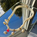 Handmade Elegant Faux Pearl and Gold Necklace with red accents Photo 2