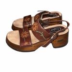 Candie's Vintage Candie’s Brown Leather Wooden Platform Sandals Shoes size 8 90’s Y2K Photo 3