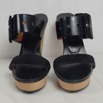 Sergio Rossi  Suede Leather Buckle Wood Platform Cone Heels Slides Sandals Sz 37 Photo 4