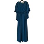 Sachin & Babi Size 12 NEW Moroccan Blue Crepe Embroidered Wren Cape Maxi Gown Photo 3