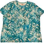 basic editions Blue/Green & White Palm Leaf Stretch Cotton Short Sleeve Size XL Photo 0