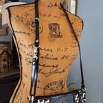 Sharif 1827 Black & White Woven Patent Leather Floral Painted Shoulder Bag Photo 10