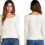 Free People  Cream Cable Knit Wool Blend Sweater Lace Photo 8