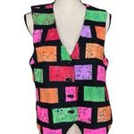 Vintage 80s Pink and Green All Cat Print Asymmetrical Graphic Vest Size M/L Size M Photo 0