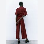 ZARA NWT LONG JACQUARD JUMPSUIT Burgundy Photo 3