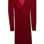 SheIn Red Velvet Bodycon Dress Long Sleeve Ruched V-Neck Holiday Party Size L Photo 0