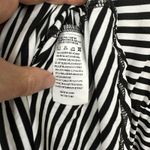 Ekouaer NEW  Mock Wrap Dress Vneck Relaxed Black White Stripe Knee Length Large Photo 5