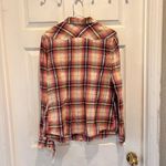 Mossimo Womens Flannel‎ Western Top L Pink Plaid Pearl Snap Long Sleeve Jrs NWT Size L Photo 5