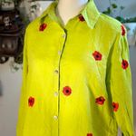 Casey Coleman 100% Linen Green Floral Embroidered Poppy Top Photo 1