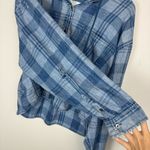 American Eagle Womens Cropped Flannel Button Down Sz XL Hooded Distressed Photo 10