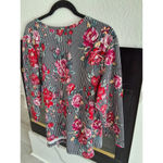 Hot Kiss Size 1X Womens Red Roses With Black & White Side Tie Ruffled Blouse Photo 8