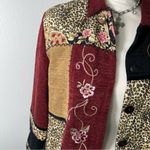 American Vintage Vtg 90s Grandma Cottage Cheetah Floral Patchwork Button Collared Sweater Medium Photo 2