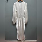 Ganni  Cameron Gathered Polka-dot Satin Long Sleeve Maxi Dress In Egret XL Photo 9