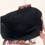 Burgundy Floral Vinyl Tote Bag Gold Ring Detail Large Work Purse 18x12x6 Red Photo 6