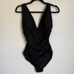 J.Crew NWT  Ruched Plunge One Piece Swim Suit in Solid Black Sz M CI098 Photo 3