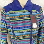 Yoki  Outerwear Aztec Mexican Faux Leather Crop Motorcycle Jacket Royal Blue S Photo 5