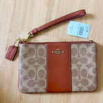 Coach Brass/Tan/Rust Small Wristlet In Colorblock Signature Canvas #32445 Photo 0