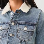 True Religion Light Blue Denim trucker Jacket with Sherpa Collar, size S western Photo 4