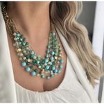 Stella & Dot Maldives Green Blue layered Necklace Coastal Career Turquoise Gold Photo 2