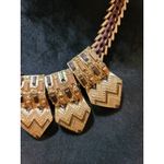 Women's Gold Statement Bib Necklace Chevron Pendant Lobster Clasp Jewelry Design Brown Photo 3