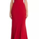 Mac Duggal Bustier Gown Women's 8 Red Strapless Sweetheart Maxi Pooled Train Photo 12