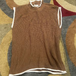 Little Lies Fall Sweater Vest Sleeveless Caramel Brown White Women’s Size Large Photo 0
