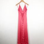 Lexi Clothing The Bali Maxi Dress Size 6 Pink Satin Lace Up Back Plunge Cocktail Photo 12