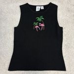 G Knitwear Vintage Embroidered Flamingo Palm Trees Knit Top Size S Black Photo 0