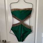 Milumia Women's Stitch Detail Strapless One Piece Swimsuit Cut Out Green Gold L Size L Photo 1