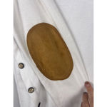 Harhay Women's Button Side Long Sleeve Top Medium White Cream Faux Suede Elbow P Photo 4