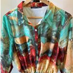 Curvy Plus Boho Size 1x Blouson Dress Multicolor 3/4 Sleeve by Madison Paige Green Photo 1