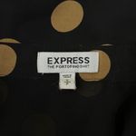 EXPRESS Shirt Womens Small Black Tan Polka Dot Portofino Office Casual Novelty Photo 6
