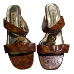 Vtg 1980s Carriage Court Brown Faux Patent Tortoiseshell Wedge Sandals Sz 7 Photo 2