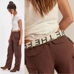 Free People Herringbone Textured Dark Academia Brown Cargo Pants Size 12 NWT Photo 6