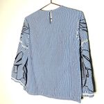 Tanya Taylor Women's Martine Blue White Striped Leaf Design Blouse Top Size 4 Photo 3
