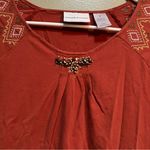 Alfred Dunner  T-Shirt Burnt Orange Beaded Embroidered Aztec M Photo 4