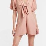 EXPRESS  Linen-Blend Tie Front Puff Sleeve Romper salmon pink Photo 1