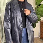Dark navy leather blazer with a vintage vibe and gorgeous details Blue Size XXL Photo 7