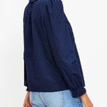 Loft Women's Navy Blue Swiss Dot Long Clip Ruffle Bib Peasant Blouse Top XS New Photo 3