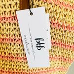 btb Los Angeles Lucy Tote, Straw Woven Pom Pom Vacation Beach Bag, Natural, NWT Tan Photo 3