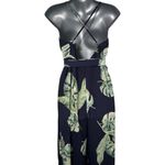 Dress Forum Womens Faux Wrap Jumpsuit Tropical Print Monstera Backless Navy Blue Size Small Photo 1
