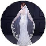 Women's Lace Appliqued Bride Wedding Veil 1 Tier Long Knee Length Bridal Veils Soft Tulle Hair Accessories Photo 6