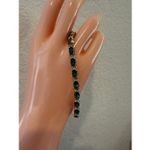 Emerald Green Rhinestone Tennis Bracelet Gold Tone Photo 1