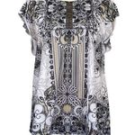 Live and let live women's medium black and white short sleeve casual top Photo 0