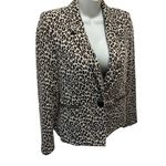 Notations Leopard Print One Button Blazer Jacket Sz PS Peplum Hem Lined Stretch Tan Black Photo 2