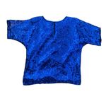 Nina size medium short sleeve couture blue silk sequin top women’s Photo 1