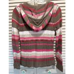 DKNY Jeans Cable Knit Hood Sweater V Neck Long Sl Size S Pink/Brown Striped Tie Photo 3
